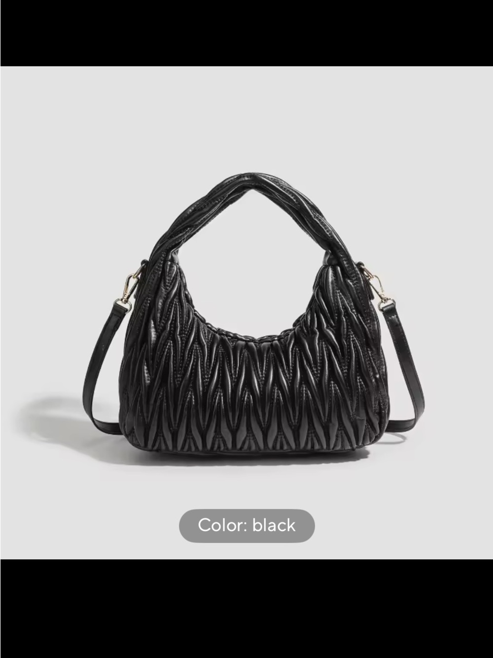 Black Quilted Hobo Shoulder Bag - Women